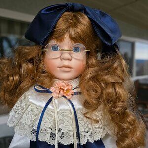 Vintage 16” Porcelain Doll w Glasses | Victorian Style | Stand Included